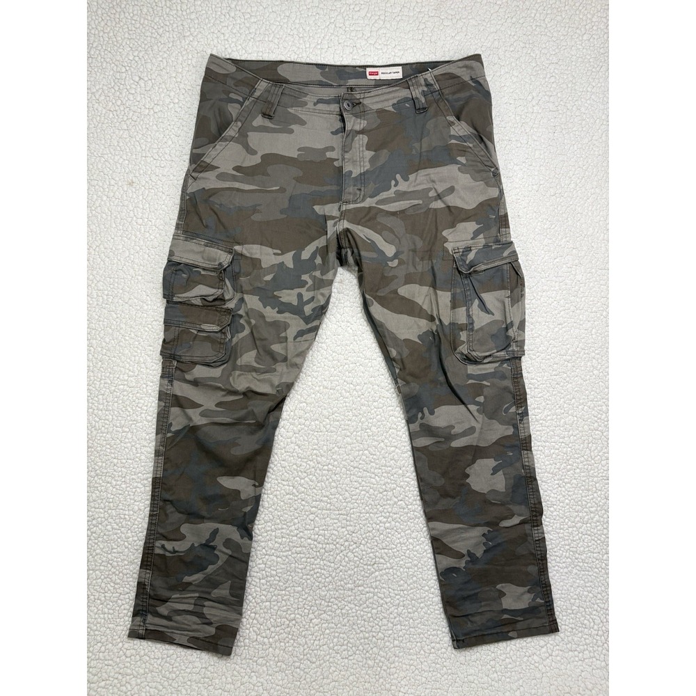 Wrangler Pants Mens 34x30 Green Brown Regular Taper Camo Cargo Military Outdoor